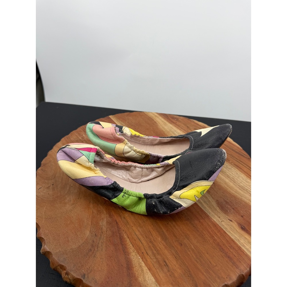 Emilio Pucci Abstract Print Leather Ballet Flats Women 37 Multi Scrunch Pointed